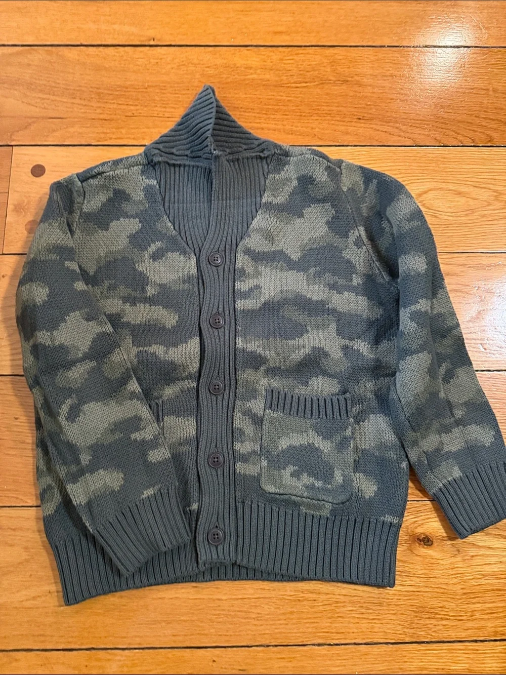Boys Camouflage Knit Cardigan Sweater - Gray/Olive
